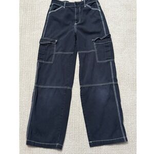 H&M Divided Cargo Pants Wide‎ Leg Contrast Stitching Black Size 0